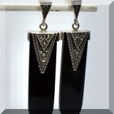 J042. Sterling and onyx art deco earrings. - $32 